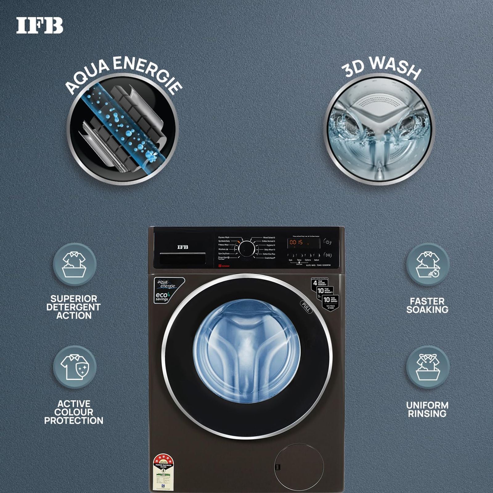 IFB 7 kg 5 Star Fully Automatic Front Load Washing Machine (Elite MXS 7012, Crescent Moon Drum, Mocha)