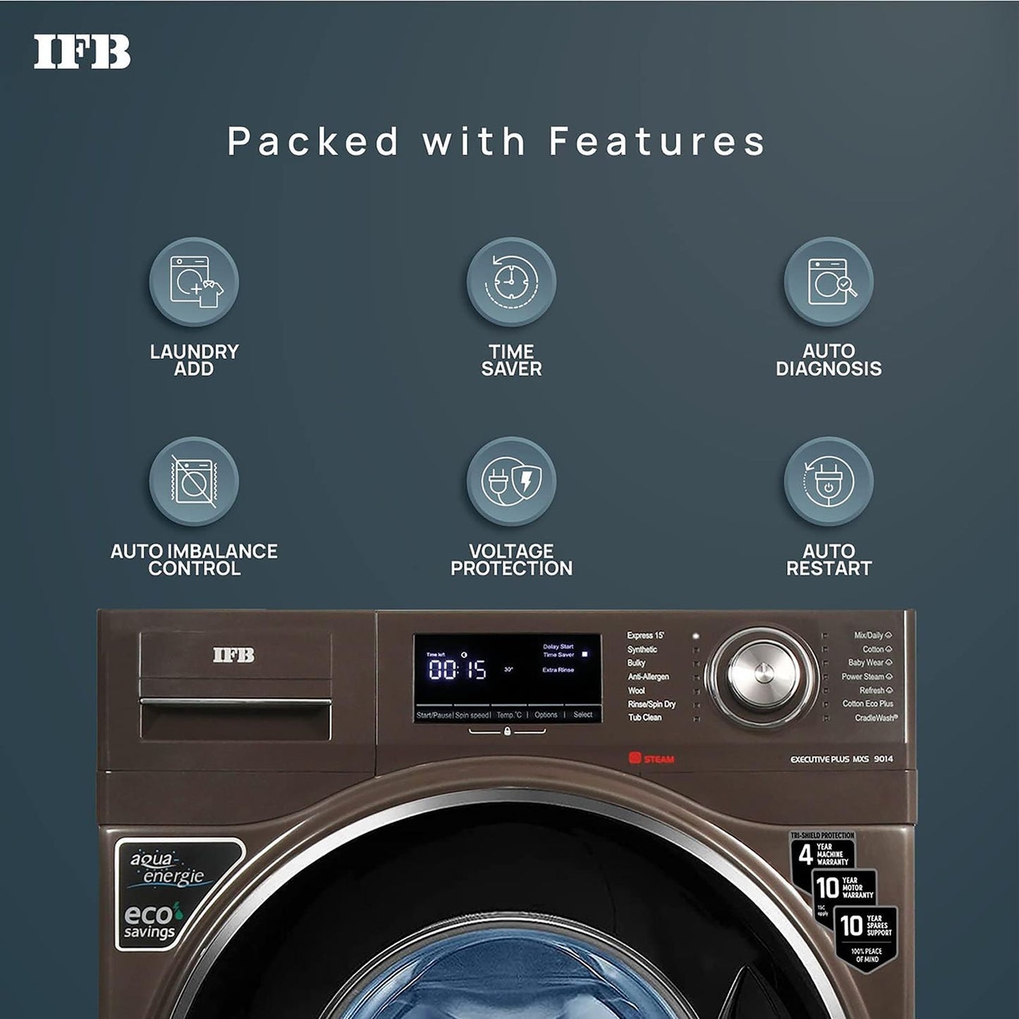 IFB 9 kg 5 Star Fully Automatic Front Load Washing Machine (Executive Plus MXS 9014, Crescent Moon Drum, Mocha)