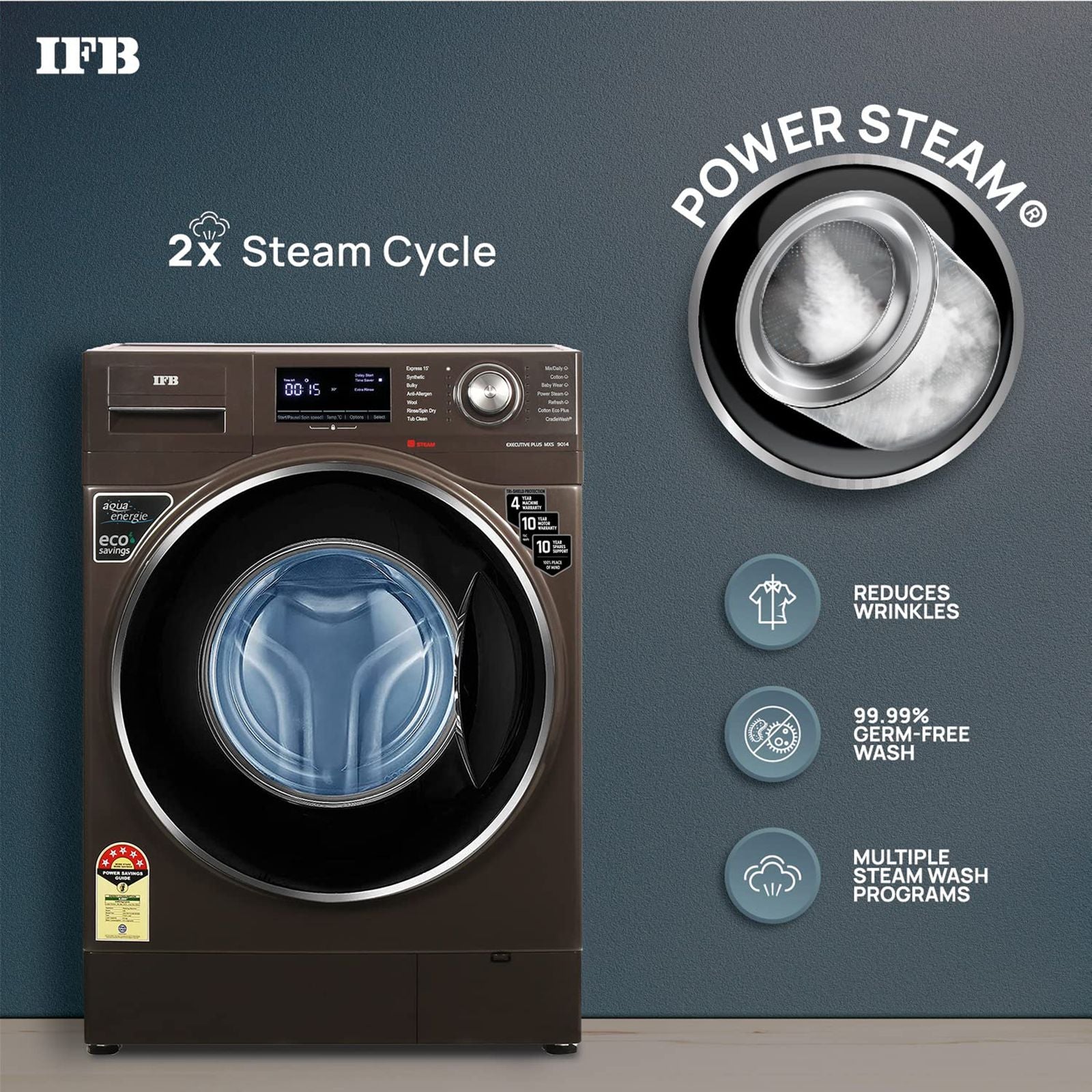 IFB 9 kg 5 Star Fully Automatic Front Load Washing Machine (Executive Plus MXS 9014, Crescent Moon Drum, Mocha)