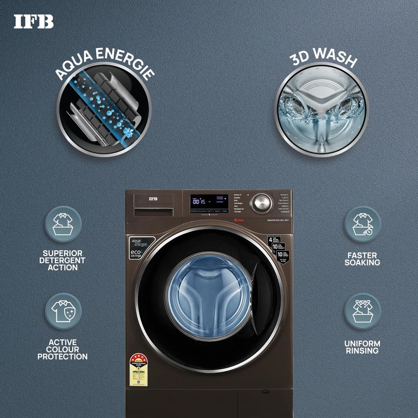 IFB 9 kg 5 Star Fully Automatic Front Load Washing Machine (Executive Plus MXS 9014, Crescent Moon Drum, Mocha)