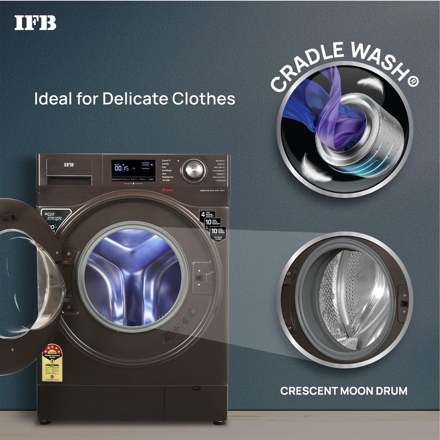 IFB 9 kg 5 Star Fully Automatic Front Load Washing Machine (Executive Plus MXS 9014, Crescent Moon Drum, Mocha)