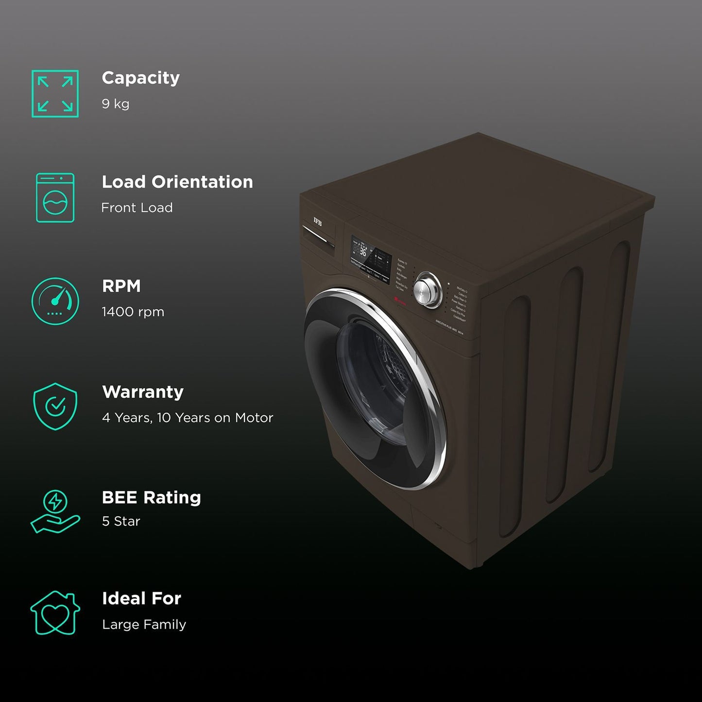 IFB 9 kg 5 Star Fully Automatic Front Load Washing Machine (Executive Plus MXS 9014, Crescent Moon Drum, Mocha)