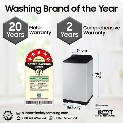 SAMSUNG 7 Kg 5 Star Inverter Fully Automatic Top Load Washing Machine (WA70BG4545BGTL, Ecobubble Technology, Light Grey)