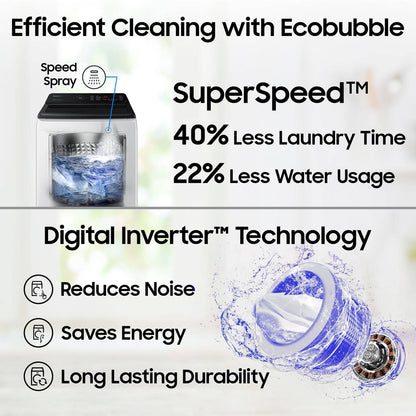 SAMSUNG 7 Kg 5 Star Inverter Fully Automatic Top Load Washing Machine (WA70BG4545BGTL, Ecobubble Technology, Light Grey)