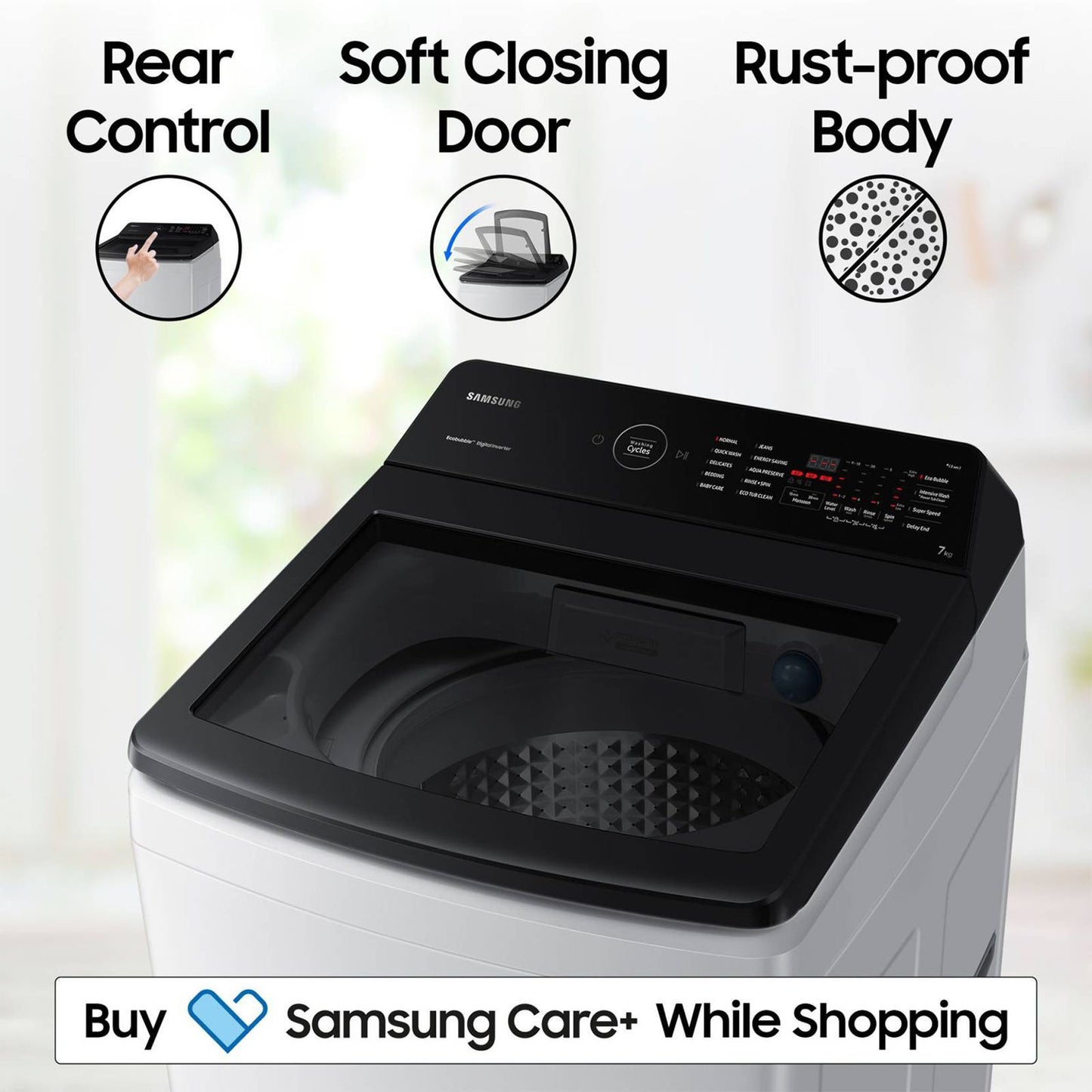 SAMSUNG 7 Kg 5 Star Inverter Fully Automatic Top Load Washing Machine (WA70BG4545BGTL, Ecobubble Technology, Light Grey)