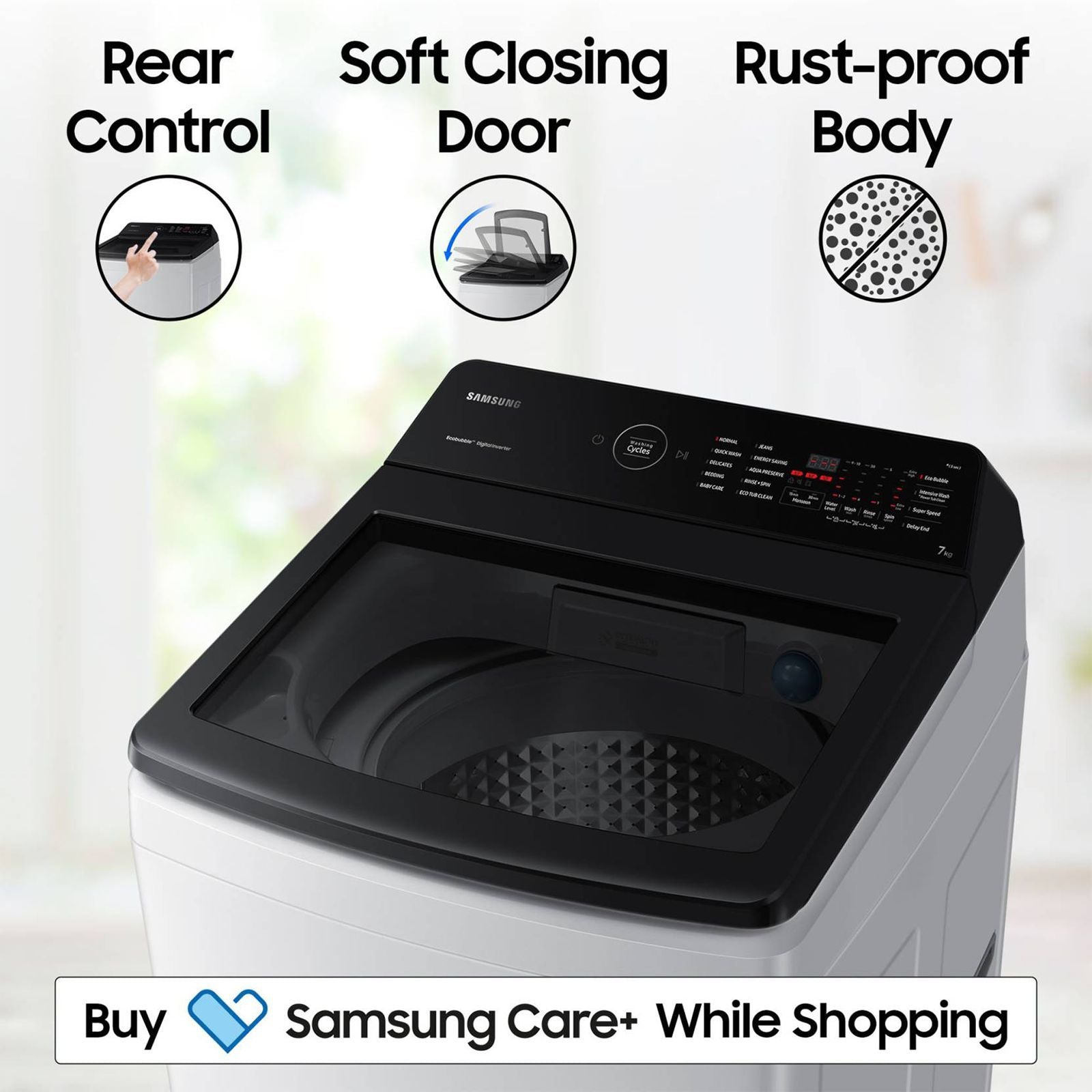 SAMSUNG 7 Kg 5 Star Inverter Fully Automatic Top Load Washing Machine (WA70BG4545BGTL, Ecobubble Technology, Light Grey)