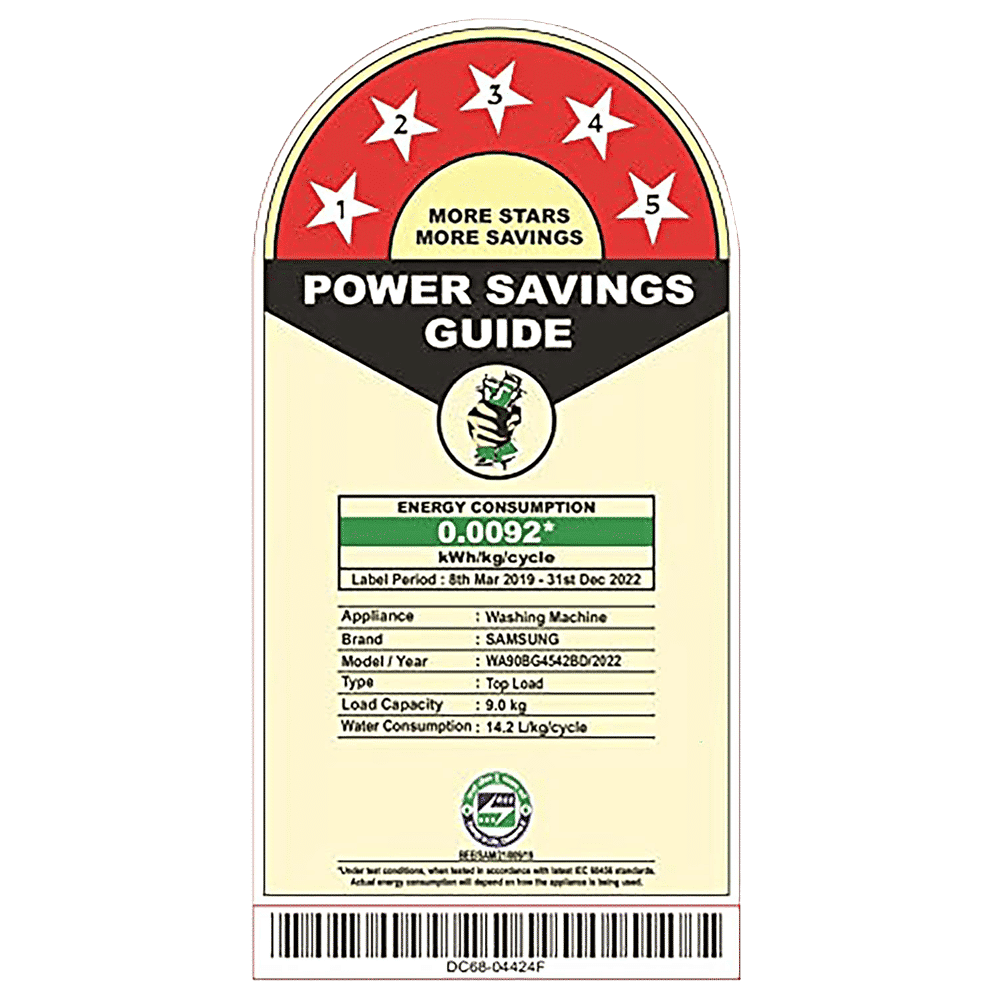 SAMSUNG 9 Kg 5 Star Inverter Fully Automatic Top Load Washing Machine (WA90BG4542BDTL, Diamond Drum, Dark Grey)