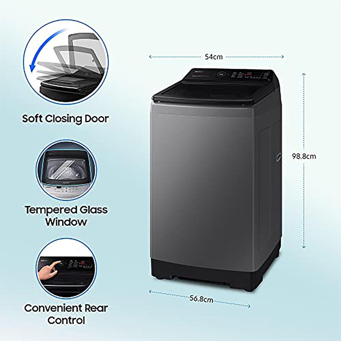 SAMSUNG 9 Kg 5 Star Inverter Fully Automatic Top Load Washing Machine (WA90BG4542BDTL, Diamond Drum, Dark Grey)