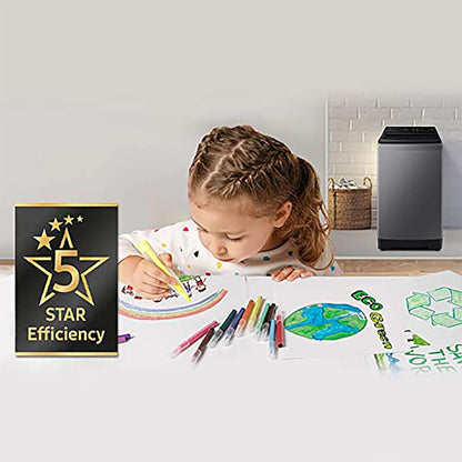 SAMSUNG 9 Kg 5 Star Inverter Fully Automatic Top Load Washing Machine (WA90BG4542BDTL, Diamond Drum, Dark Grey)