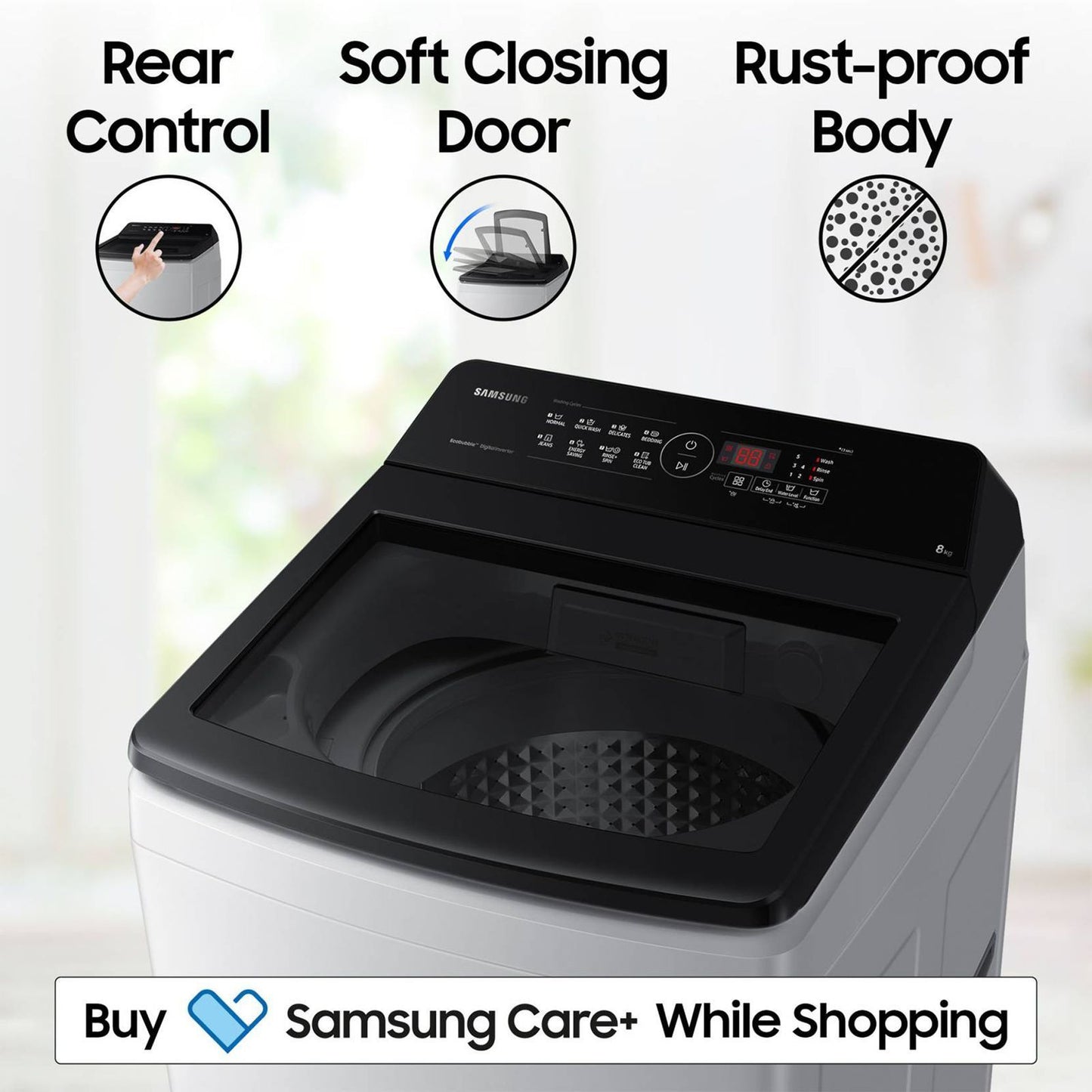 SAMSUNG 8 Kg 5 Star Inverter Fully Automatic Top Load Washing Machine (WA80BG4441BGTL, Diamond Drum, Light Grey)