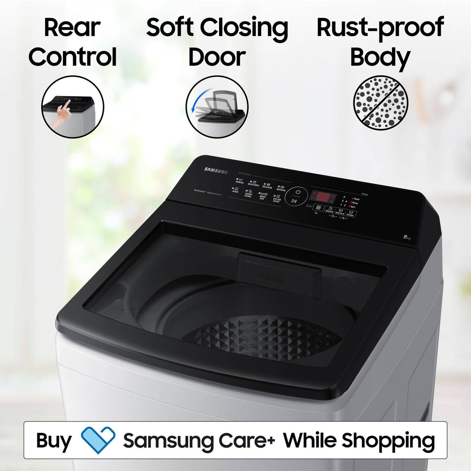 SAMSUNG 8 Kg 5 Star Inverter Fully Automatic Top Load Washing Machine (WA80BG4441BGTL, Diamond Drum, Light Grey)