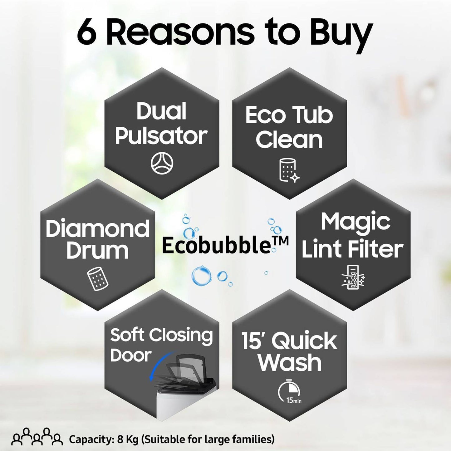 SAMSUNG 8 Kg 5 Star Inverter Fully Automatic Top Load Washing Machine (WA80BG4441BGTL, Diamond Drum, Light Grey)