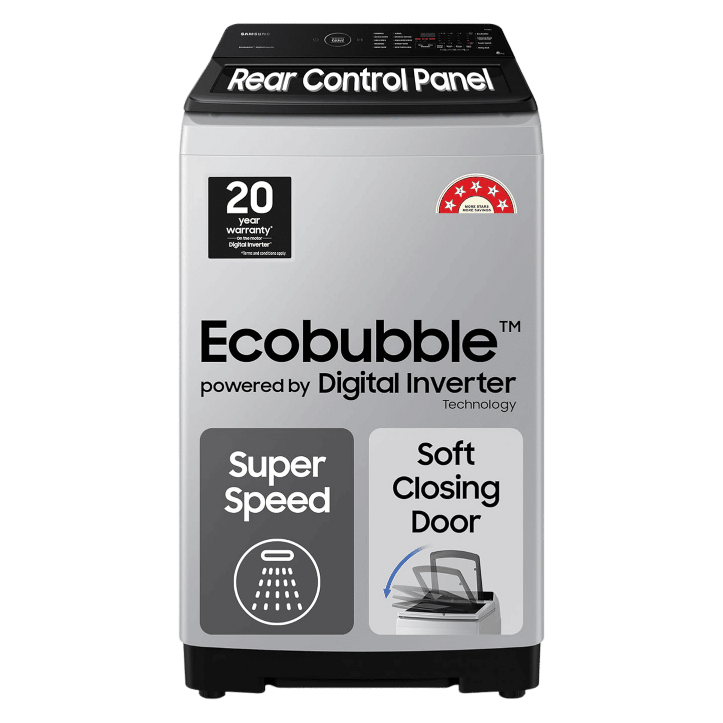 SAMSUNG 8 Kg 5 Star Inverter Fully Automatic Top Load Washing Machine (WA80BG4545BYTL, Ecobubble Technology, Lavender Grey)