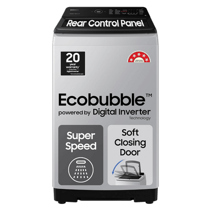 SAMSUNG 8 Kg 5 Star Inverter Fully Automatic Top Load Washing Machine (WA80BG4545BYTL, Ecobubble Technology, Lavender Grey)