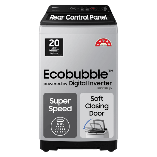 SAMSUNG 8 Kg 5 Star Inverter Fully Automatic Top Load Washing Machine (WA80BG4545BYTL, Ecobubble Technology, Lavender Grey)