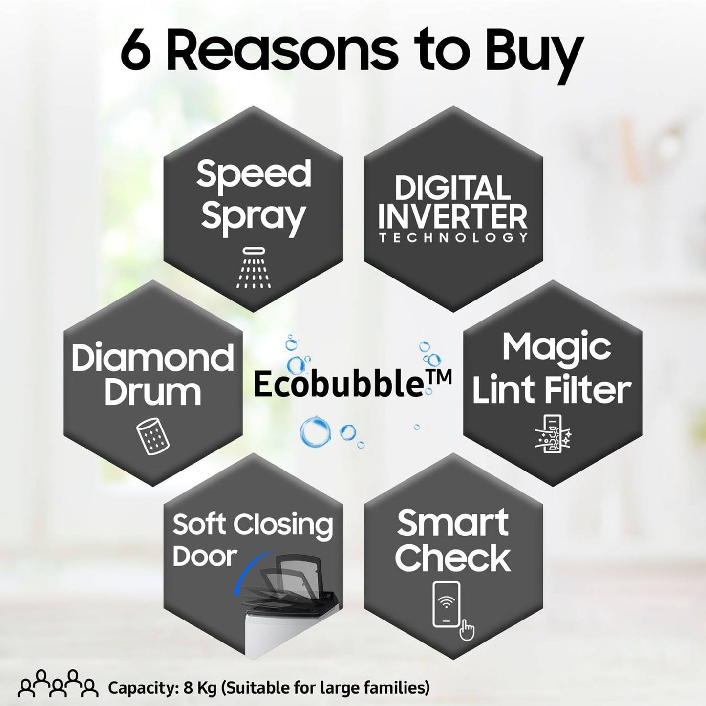 SAMSUNG 8 Kg 5 Star Inverter Fully Automatic Top Load Washing Machine (WA80BG4545BYTL, Ecobubble Technology, Lavender Grey)