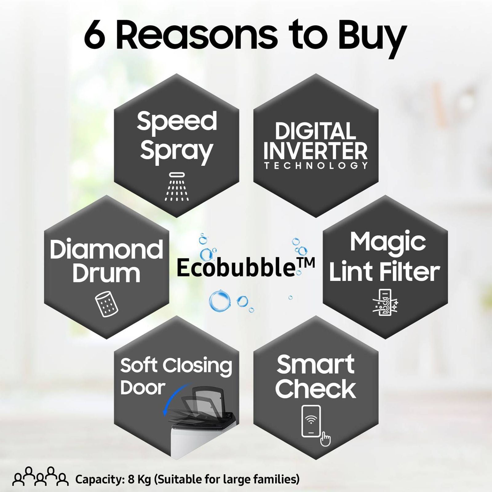 SAMSUNG 8 Kg 5 Star Inverter Fully Automatic Top Load Washing Machine (WA80BG4545BYTL, Ecobubble Technology, Lavender Grey)