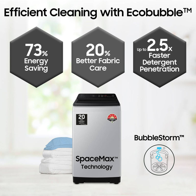 SAMSUNG 8 Kg 5 Star Inverter Fully Automatic Top Load Washing Machine (WA80BG4545BYTL, Ecobubble Technology, Lavender Grey)