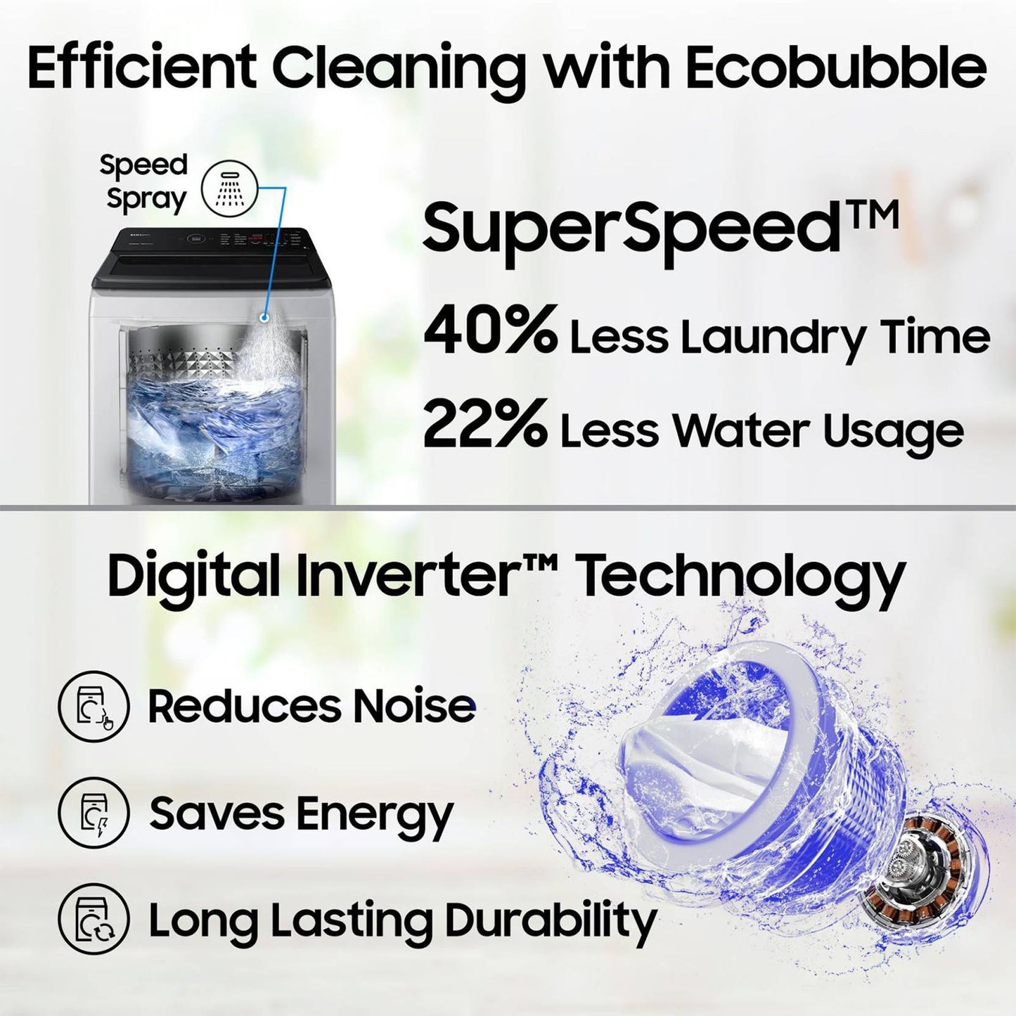 SAMSUNG 8 Kg 5 Star Inverter Fully Automatic Top Load Washing Machine (WA80BG4545BYTL, Ecobubble Technology, Lavender Grey)