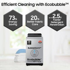 SAMSUNG 7 Kg 5 Star Inverter Fully Automatic Top Load Washing Machine (WA70BG4441YYTL, Ecobubble Technology, Lavender Grey)