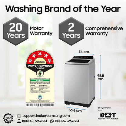 SAMSUNG 7 Kg 5 Star Inverter Fully Automatic Top Load Washing Machine (WA70BG4441YYTL, Ecobubble Technology, Lavender Grey)