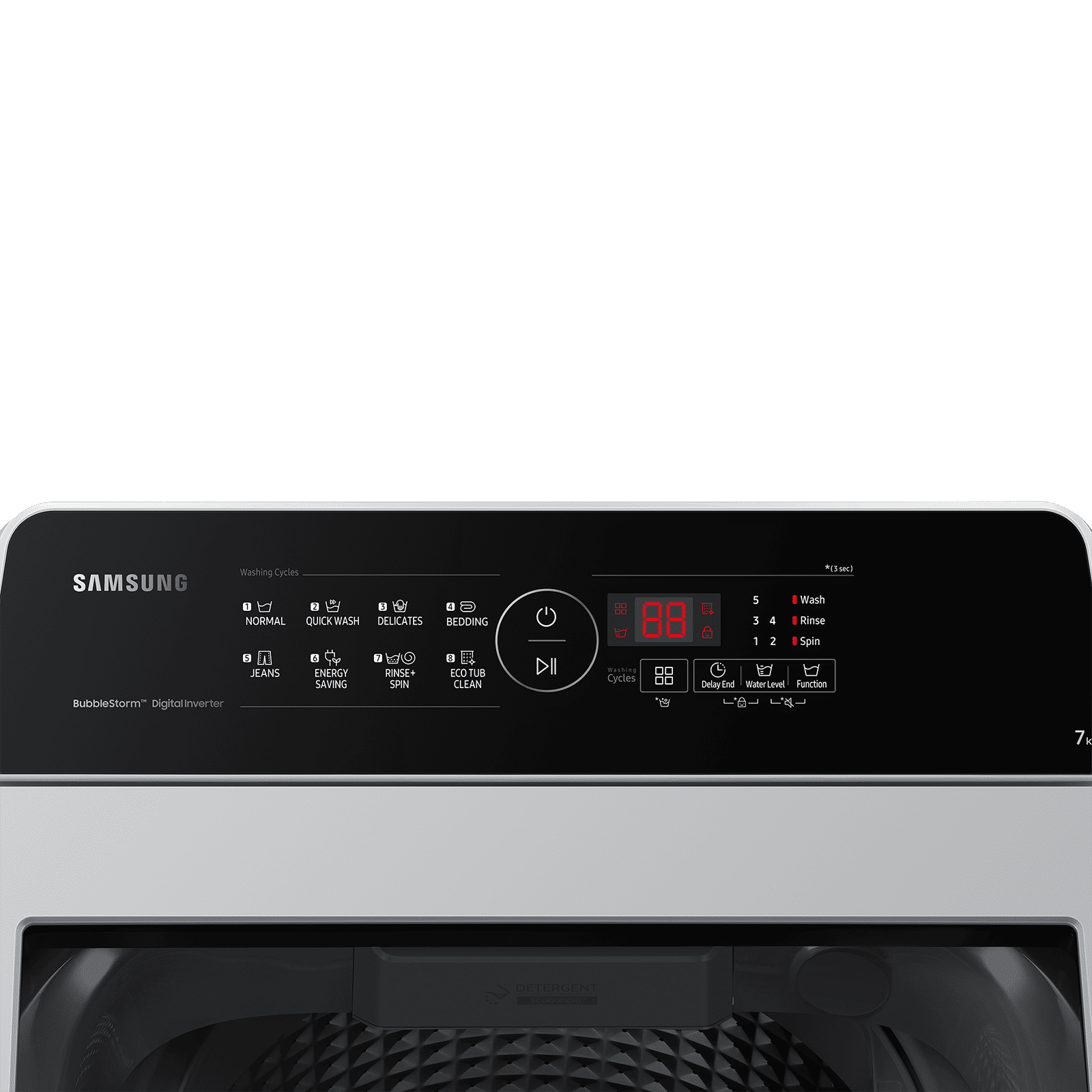 SAMSUNG 7 Kg 5 Star Inverter Fully Automatic Top Load Washing Machine (WA70BG4441YYTL, Ecobubble Technology, Lavender Grey)