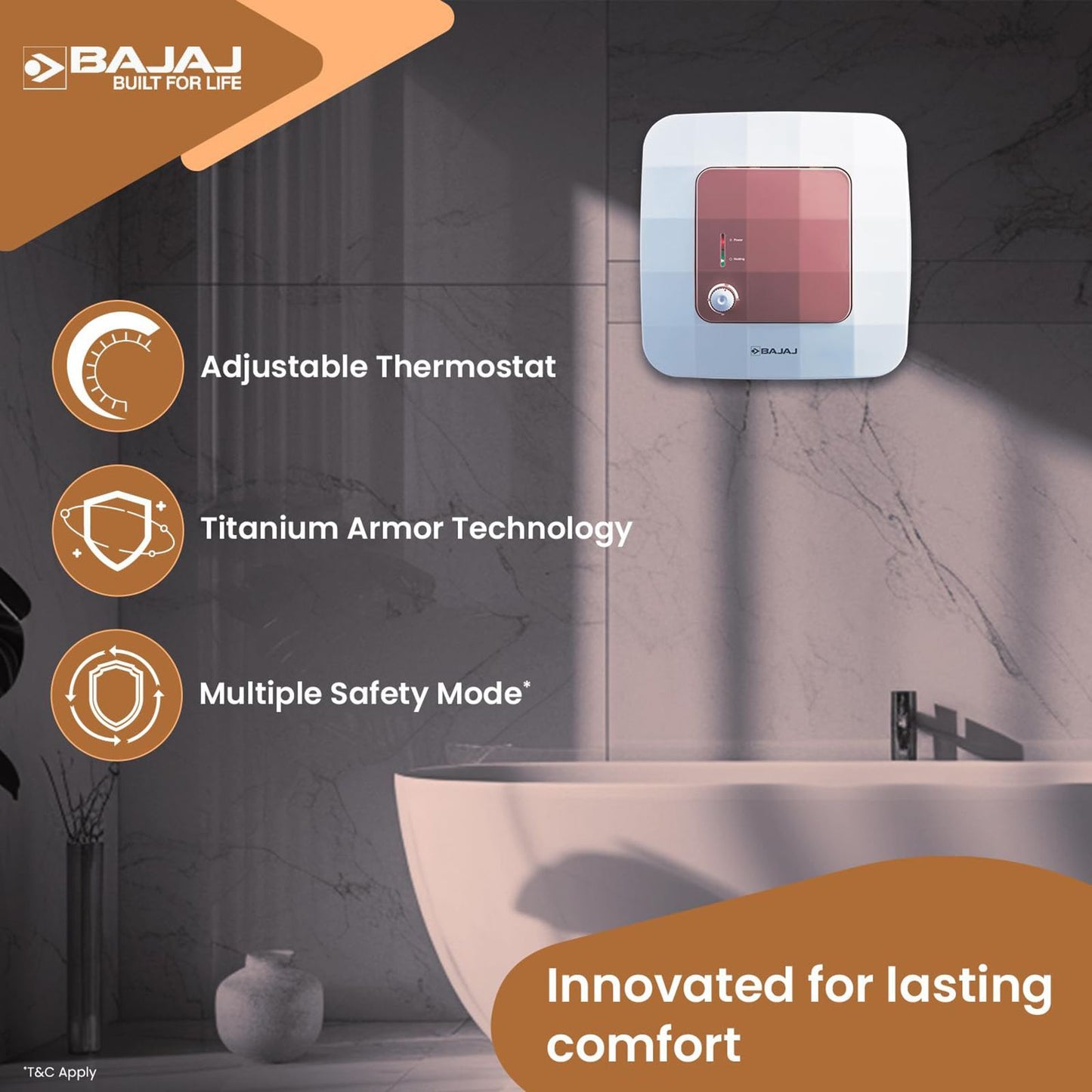 BAJAJ Maestro 10 Liters 5 Star Vertical Storage Water Heater with Copper Heating Element (White & Beige)