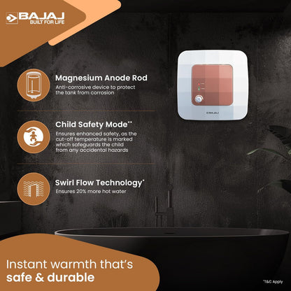 BAJAJ Maestro 10 Liters 5 Star Vertical Storage Water Heater with Copper Heating Element (White & Beige)