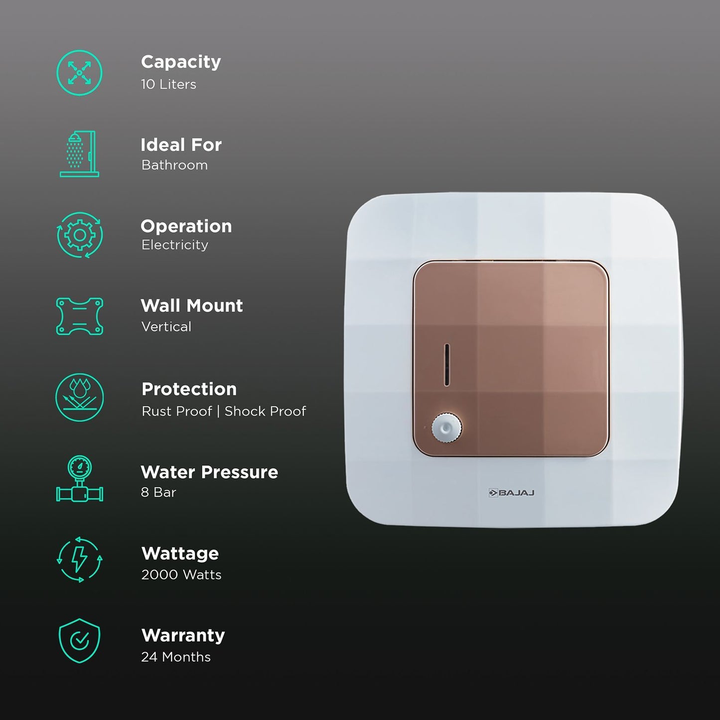 BAJAJ Maestro 10 Liters 5 Star Vertical Storage Water Heater with Copper Heating Element (White & Beige)