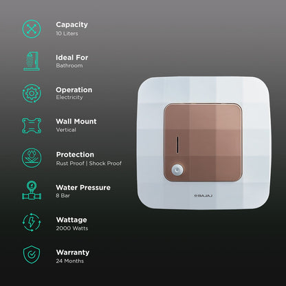 BAJAJ Maestro 10 Liters 5 Star Vertical Storage Water Heater with Copper Heating Element (White & Beige)