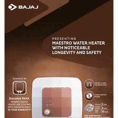 BAJAJ Maestro 10 Liters 5 Star Vertical Storage Water Heater with Copper Heating Element (White & Beige)