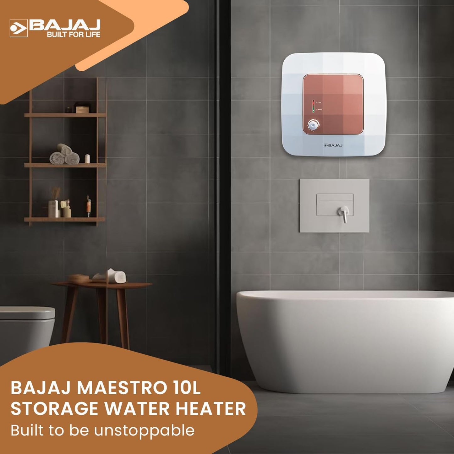 BAJAJ Maestro 10 Liters 5 Star Vertical Storage Water Heater with Copper Heating Element (White & Beige)