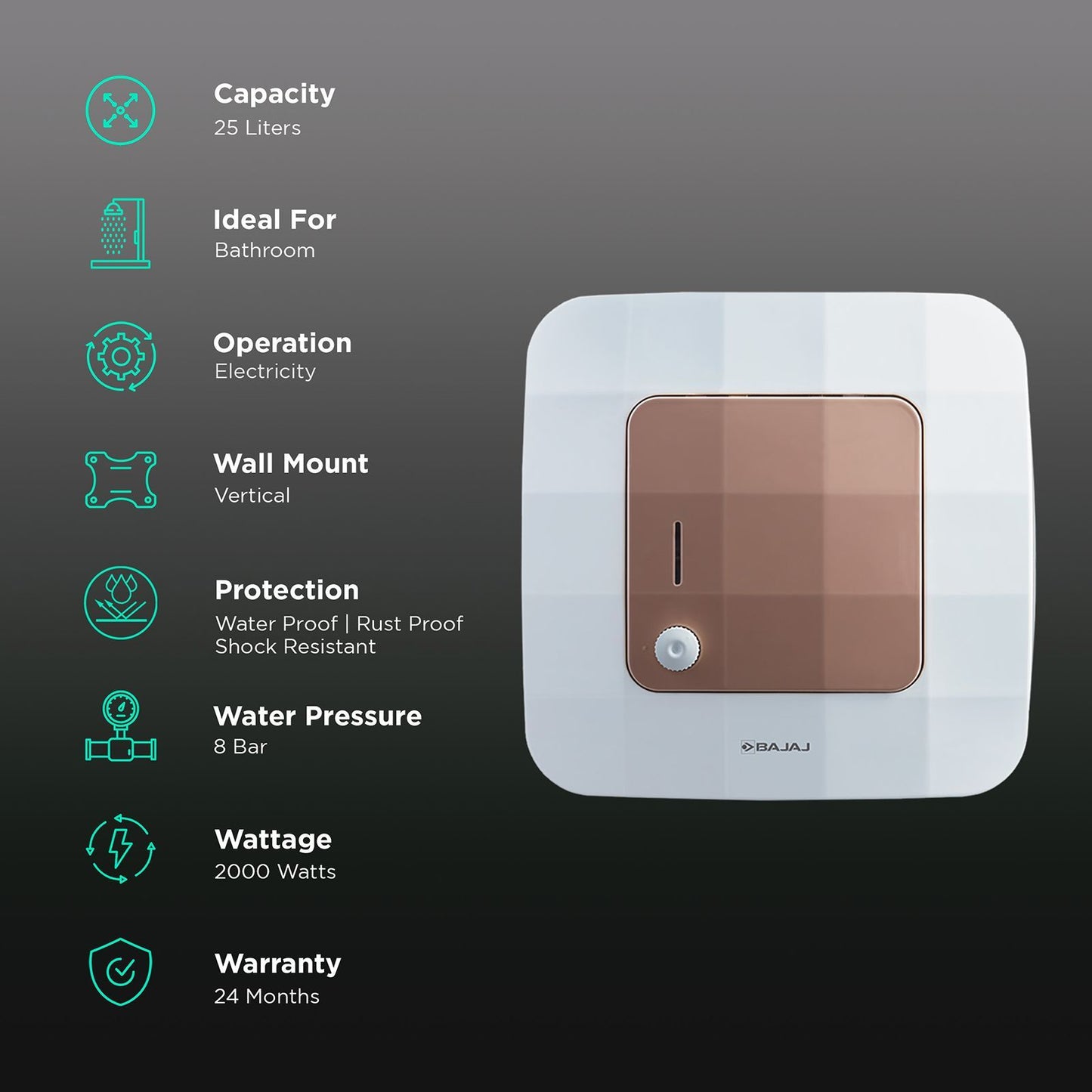 BAJAJ Maestro 25 Liters 5 Star Vertical Storage Water Heater with Copper Heating Element (White & Beige)