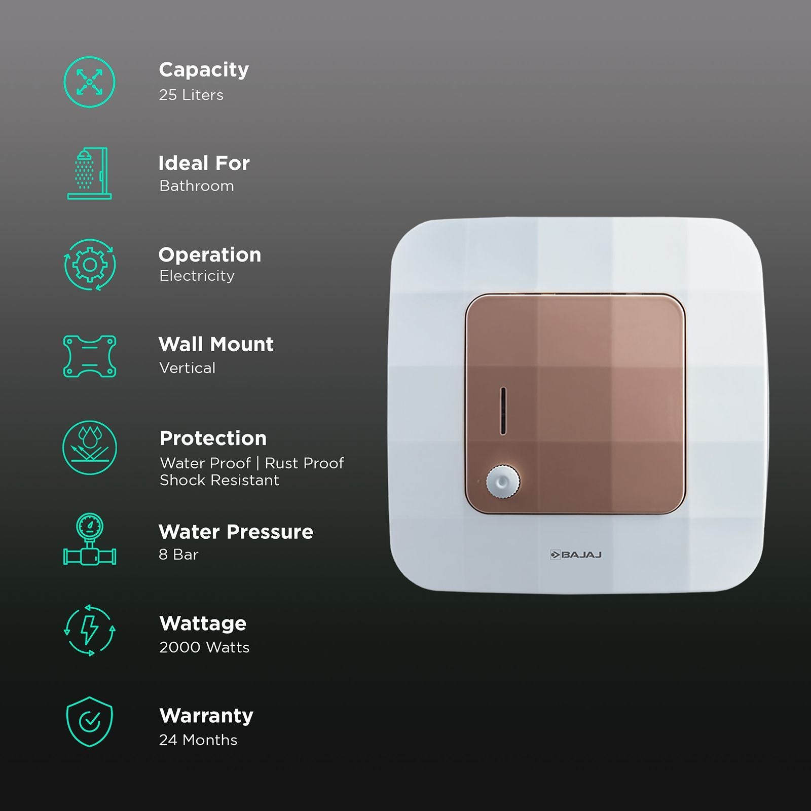 BAJAJ Maestro 25 Liters 5 Star Vertical Storage Water Heater with Copper Heating Element (White & Beige)