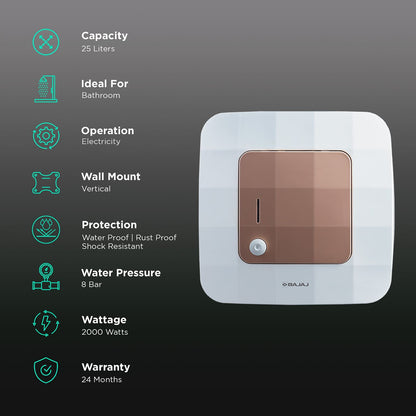 BAJAJ Maestro 25 Liters 5 Star Vertical Storage Water Heater with Copper Heating Element (White & Beige)