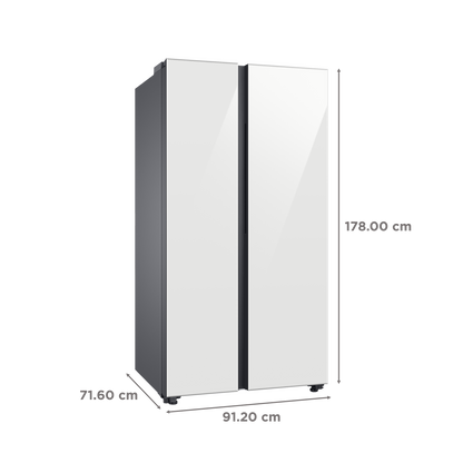SAMSUNG 653 Litres 3 Star Auto Defrost Side by Side Refrigerator with Twin Cooling Plus (RS76CB811312HL, Clean White)