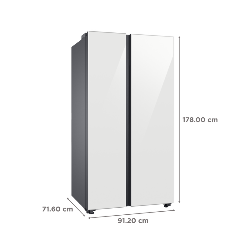SAMSUNG 653 Litres 3 Star Auto Defrost Side by Side Refrigerator with Twin Cooling Plus (RS76CB811312HL, Clean White)