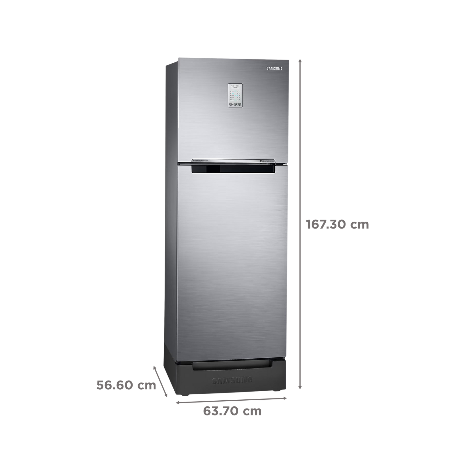 SAMSUNG 236 Litres 2 Star Auto Defrost Double Door Convertible Refrigerator with Convertible Freezer (RT28C3832S8/HL, Elegant Inox)