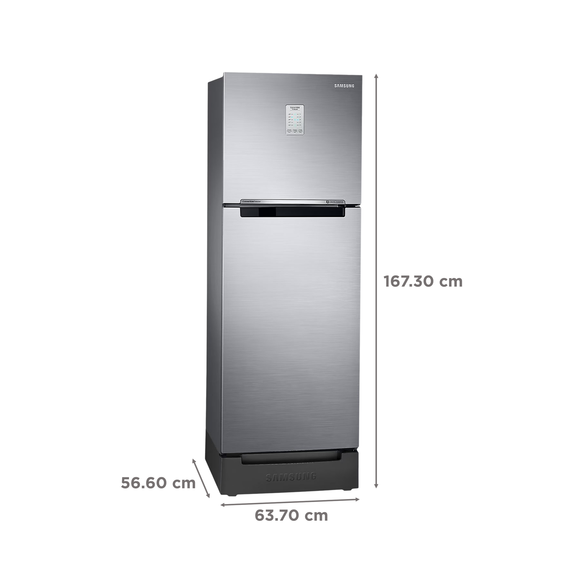 SAMSUNG 236 Litres 2 Star Auto Defrost Double Door Convertible Refrigerator with Convertible Freezer (RT28C3832S8/HL, Elegant Inox)