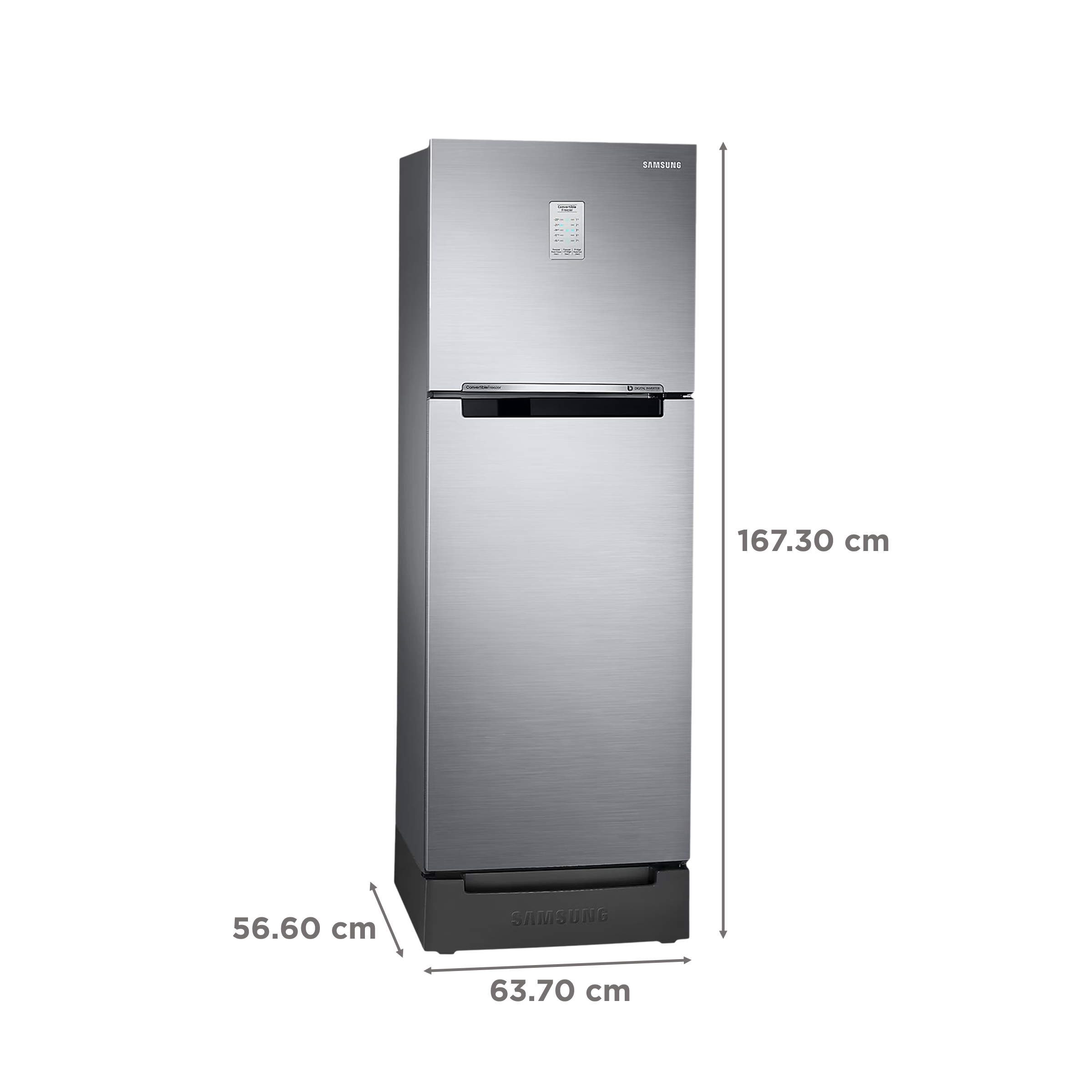 SAMSUNG 236 Litres 2 Star Auto Defrost Double Door Convertible Refrigerator with Convertible Freezer (RT28C3832S8/HL, Elegant Inox)