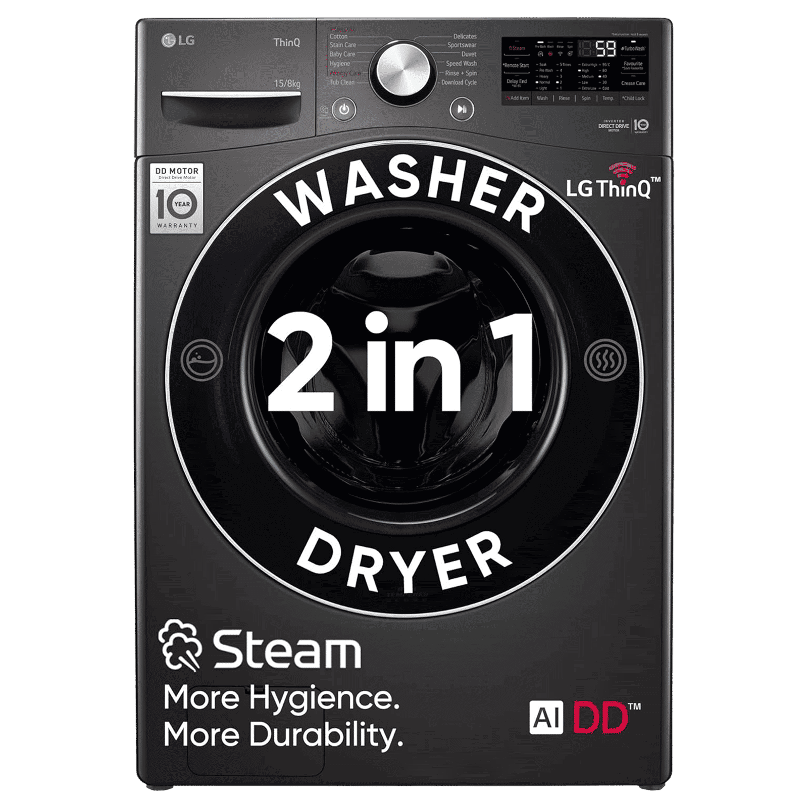 LG 15/8 kg 5 Star Fully Automatic Front Load Washer Dryer(FHD1508STB.ABLQEIL, AI Direct Drive, Black VCM)
