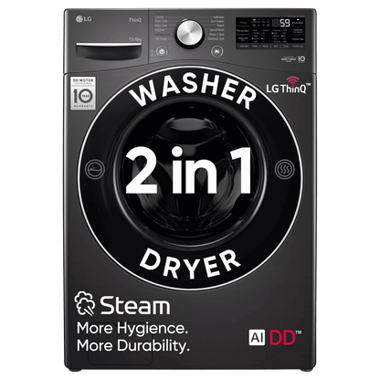 LG 15/8 kg 5 Star Fully Automatic Front Load Washer Dryer(FHD1508STB.ABLQEIL, AI Direct Drive, Black VCM)
