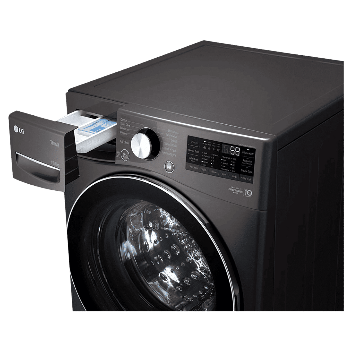 LG 15/8 kg 5 Star Fully Automatic Front Load Washer Dryer(FHD1508STB.ABLQEIL, AI Direct Drive, Black VCM)