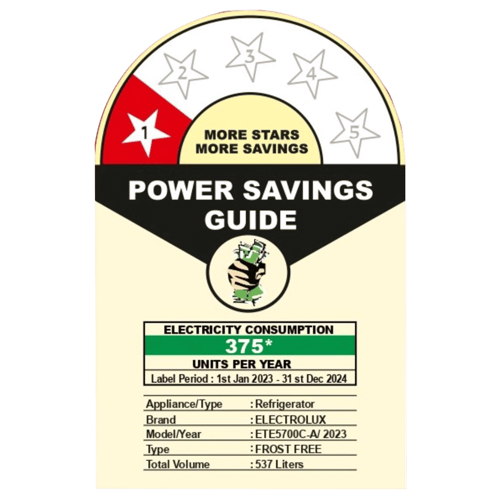 Electrolux UltimateTaste 500 537 Litres 1 Star Frost Free Double Door Refrigerator with Door Alarm (ETE5700C-A, Arctic Silver Steel)