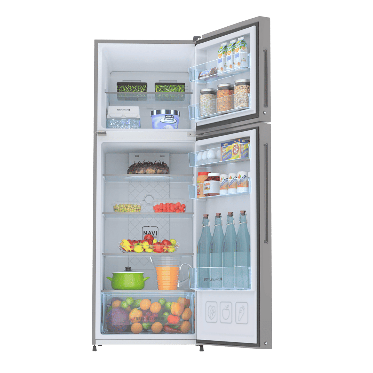 Haier 268 Litres 2 Star Frost Free Double Door Convertible Refrigerator with Turbo Icing (HRF-3182BIS-P, Inox Steel)