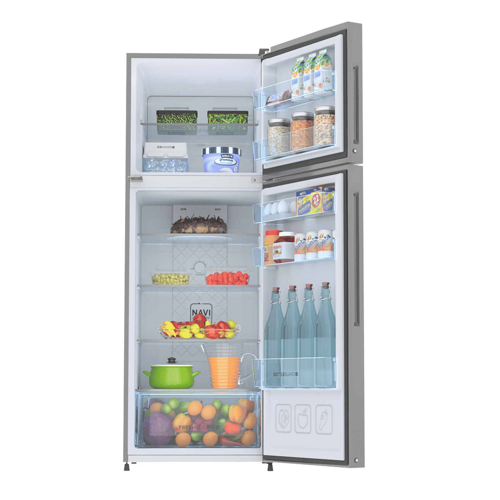 Haier 268 Litres 2 Star Frost Free Double Door Convertible Refrigerator with Turbo Icing (HRF-3182BIS-P, Inox Steel)