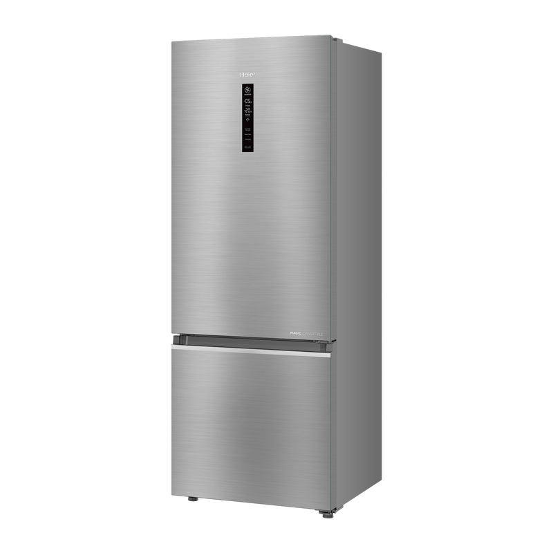 Haier 325 Litres 3 Star Frost Free Double Door Bottom Mount Convertible Refrigerator with Triple Inverter Technology (HRB-3753BBS-P, Brushline Silver)