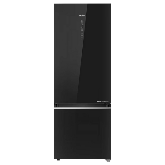 Haier 355 Litres 3 Star Frost Free Double Door Bottom Mount Convertible Refrigerator with Triple Inverter Technology (HRB-4053PKG-P, Black Glass)