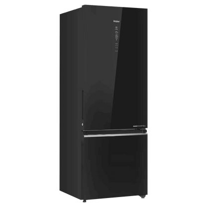 Haier 355 Litres 3 Star Frost Free Double Door Bottom Mount Convertible Refrigerator with Triple Inverter Technology (HRB-4053PKG-P, Black Glass)