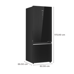 Haier 355 Litres 3 Star Frost Free Double Door Bottom Mount Convertible Refrigerator with Triple Inverter Technology (HRB-4053PKG-P, Black Glass)